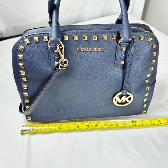 Michael Kors Large TZ SELMA STUD Satchel Bag NAVY Blue Saffiano Leather - Picture 4 of 12
